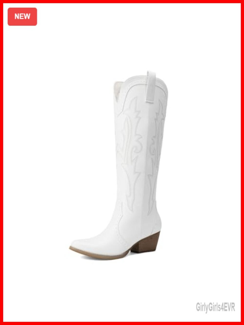 Faux Leather Western Knee High Cowgirl Boots Embroidered Pull On Block Heel